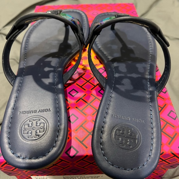 Tory Burch Miller Patent Leather sandal. Bright Rainbow/Royal Navy. Size US 7. - Picture 6 of 7